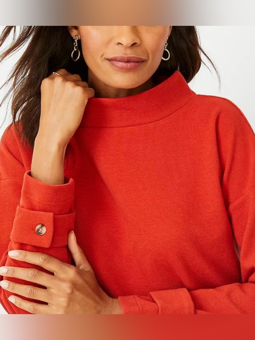 Ann Taylor Orange Ribbed Mock Neck Top (Size Small Petite)